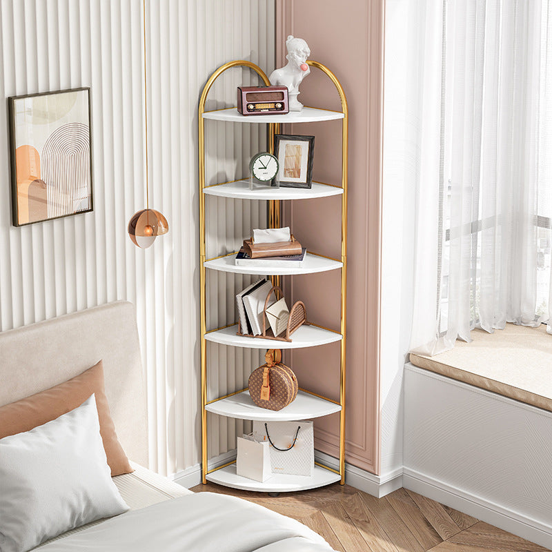 Scandinavian Open Corner Bookshelf with Iron Frame Manufactured Wood Bookcase Clearhalo 'Bookcases' 'furn' 'furn_bookcases' 'Furniture' 'furniture_bookcases' 'Office Furniture' 4887219