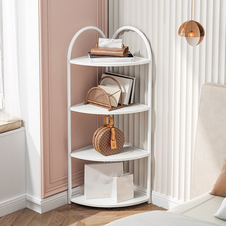 Scandinavian Open Corner Bookshelf with Iron Frame Manufactured Wood Bookcase 11.8"L x 11.8"W x 43.7"H White Clearhalo 'Bookcases' 'furn' 'furn_bookcases' 'Furniture' 'furniture_bookcases' 'Office Furniture' 4887220