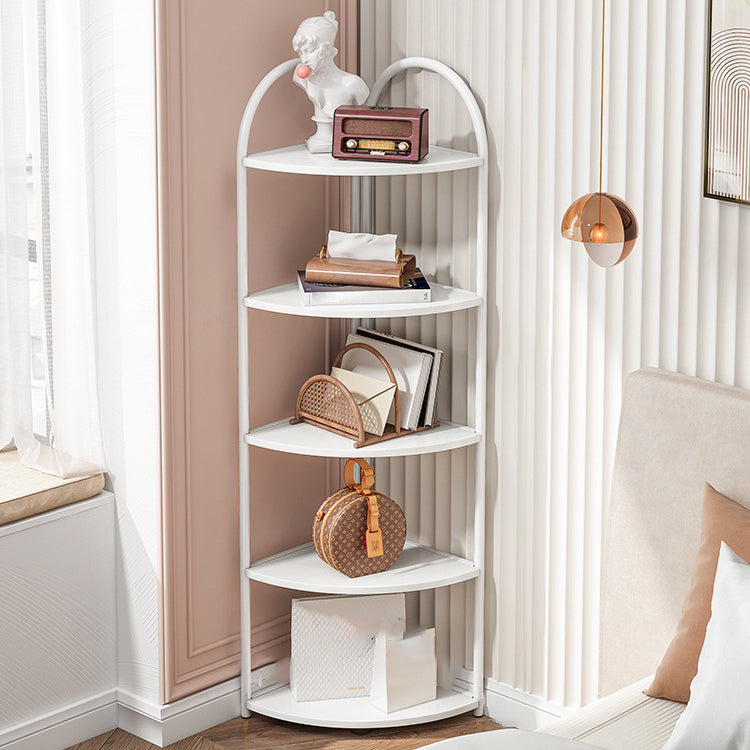 Scandinavian Open Corner Bookshelf with Iron Frame Manufactured Wood Bookcase 11.8"L x 11.8"W x 55.9"H White Clearhalo 'Bookcases' 'furn' 'furn_bookcases' 'Furniture' 'furniture_bookcases' 'Office Furniture' 4887223