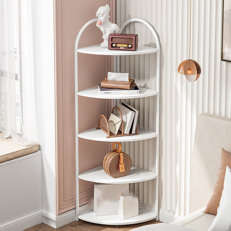 Scandinavian Open Corner Bookshelf with Iron Frame Manufactured Wood Bookcase 16"L x 16"W x 56"H White Clearhalo 'Bookcases' 'furn' 'furn_bookcases' 'Furniture' 'furniture_bookcases' 'Office Furniture' 4887226