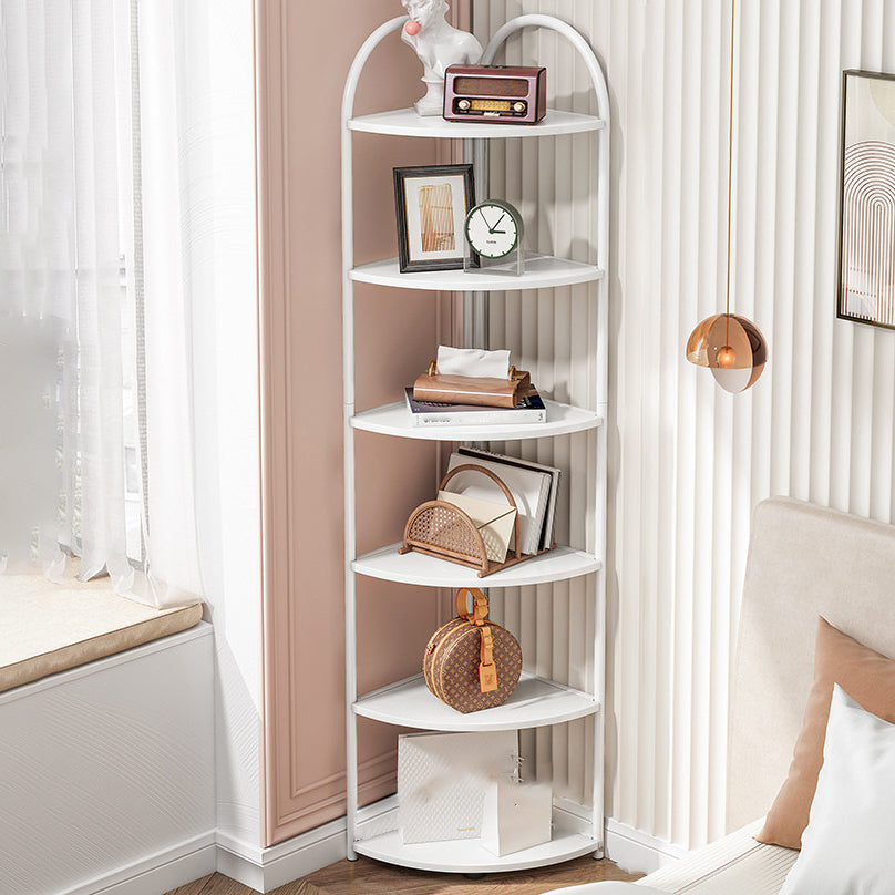 Scandinavian Open Corner Bookshelf with Iron Frame Manufactured Wood Bookcase 11.8"L x 11.8"W x 68.1"H White Clearhalo 'Bookcases' 'furn' 'furn_bookcases' 'Furniture' 'furniture_bookcases' 'Office Furniture' 4887227