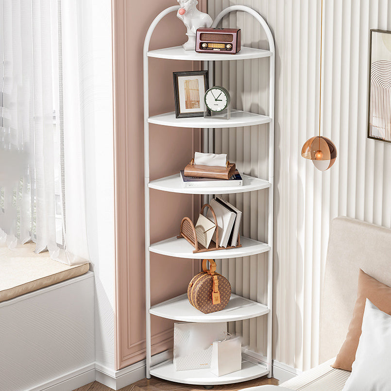 Scandinavian Open Corner Bookshelf with Iron Frame Manufactured Wood Bookcase 16"L x 16"W x 68"H White Clearhalo 'Bookcases' 'furn' 'furn_bookcases' 'Furniture' 'furniture_bookcases' 'Office Furniture' 4887229