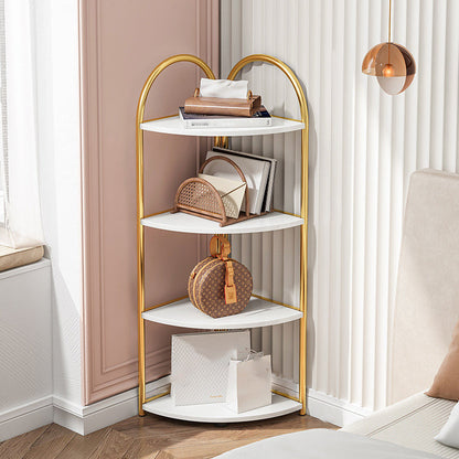 Scandinavian Open Corner Bookshelf with Iron Frame Manufactured Wood Bookcase 11.8"L x 11.8"W x 43.7"H White-Gold Clearhalo 'Bookcases' 'furn' 'furn_bookcases' 'Furniture' 'furniture_bookcases' 'Office Furniture' 4887231