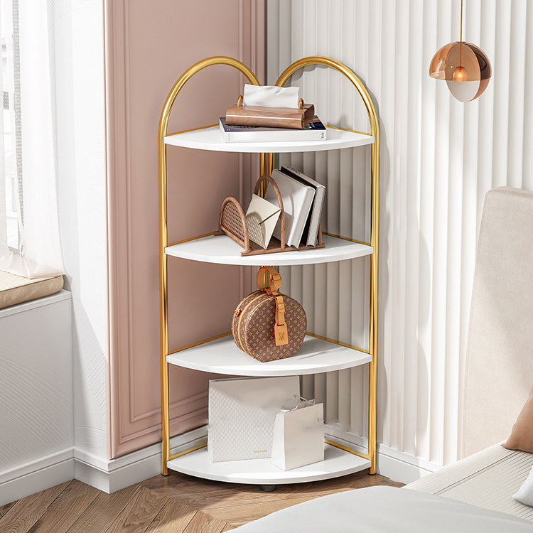 Scandinavian Open Corner Bookshelf with Iron Frame Manufactured Wood Bookcase 15.7"L x 15.7"W x 43.7"H White-Gold Clearhalo 'Bookcases' 'furn' 'furn_bookcases' 'Furniture' 'furniture_bookcases' 'Office Furniture' 4887234