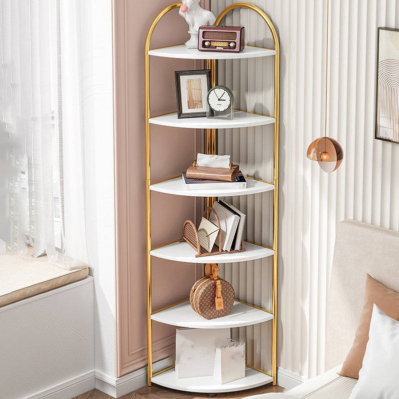 Scandinavian Open Corner Bookshelf with Iron Frame Manufactured Wood Bookcase 16"L x 16"W x 68"H White-Gold Clearhalo 'Bookcases' 'furn' 'furn_bookcases' 'Furniture' 'furniture_bookcases' 'Office Furniture' 4887239