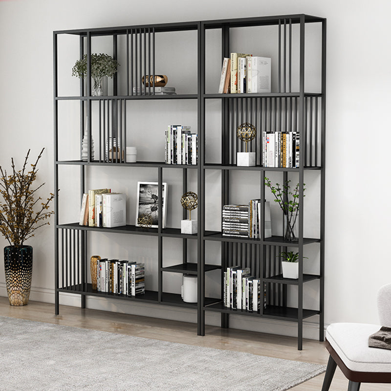 Metal Open Back Bookshelf Industrial Vertical Bookcase for Living Room 59.1"L x 11.8"W x 76.8"H Black Clearhalo 'Bookcases' 'furn' 'furn_bookcases' 'Furniture' 'furniture_bookcases' 'Office Furniture' 4887381