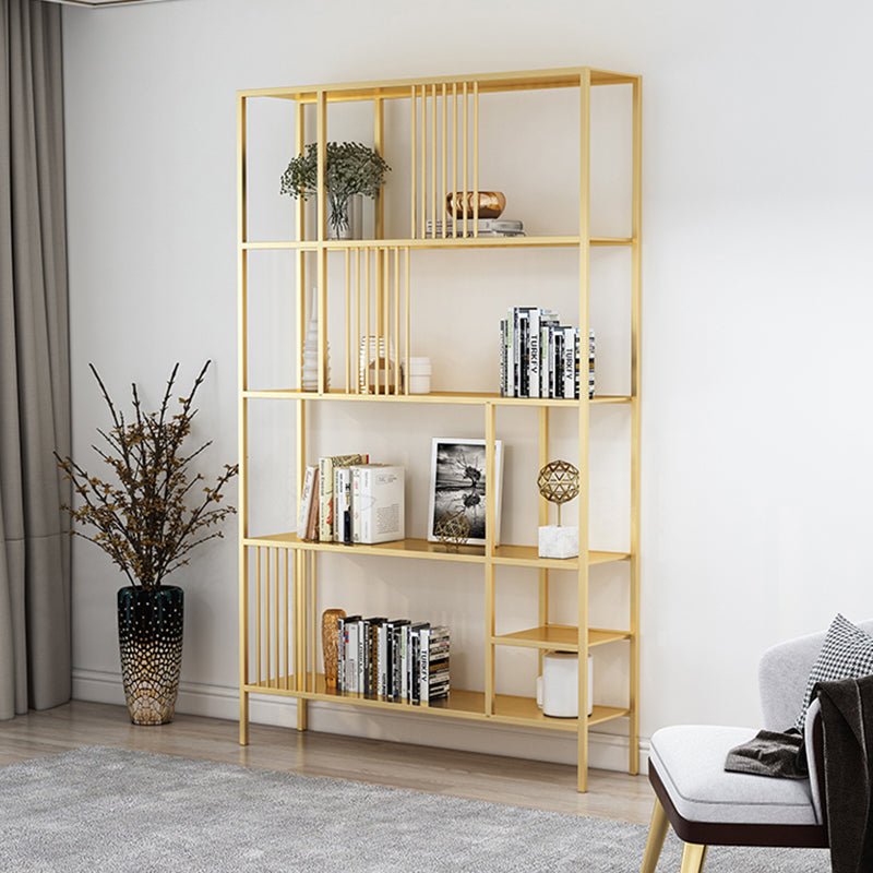 Metal Open Back Bookshelf Industrial Vertical Bookcase for Living Room 35.4"L x 11.8"W x 76.8"H Gold Clearhalo 'Bookcases' 'furn' 'furn_bookcases' 'Furniture' 'furniture_bookcases' 'Office Furniture' 4887395