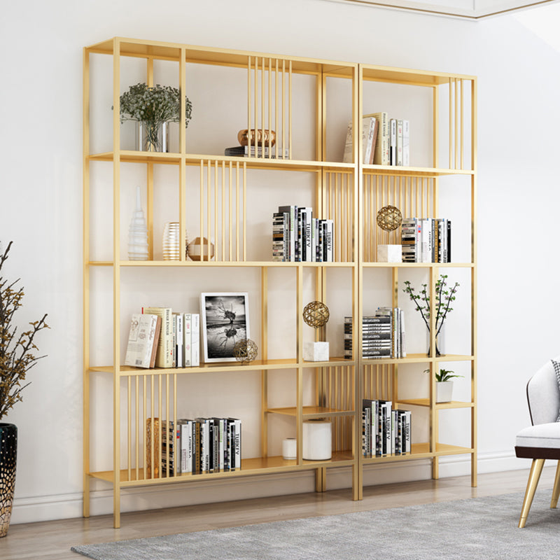 Metal Open Back Bookshelf Industrial Vertical Bookcase for Living Room 59.1"L x 11.8"W x 76.8"H Gold Clearhalo 'Bookcases' 'furn' 'furn_bookcases' 'Furniture' 'furniture_bookcases' 'Office Furniture' 4887398