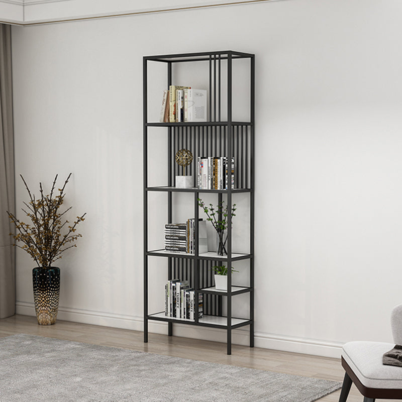 Metal Open Back Bookshelf Industrial Vertical Bookcase for Living Room 23.6"L x 11.8"W x 76.8"H White-Black Clearhalo 'Bookcases' 'furn' 'furn_bookcases' 'Furniture' 'furniture_bookcases' 'Office Furniture' 4887399