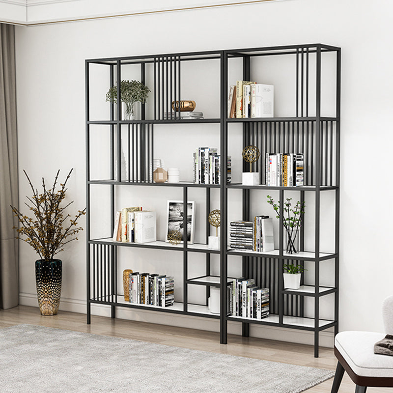 Metal Open Back Bookshelf Industrial Vertical Bookcase for Living Room 59.1"L x 11.8"W x 76.8"H White-Black Clearhalo 'Bookcases' 'furn' 'furn_bookcases' 'Furniture' 'furniture_bookcases' 'Office Furniture' 4887400