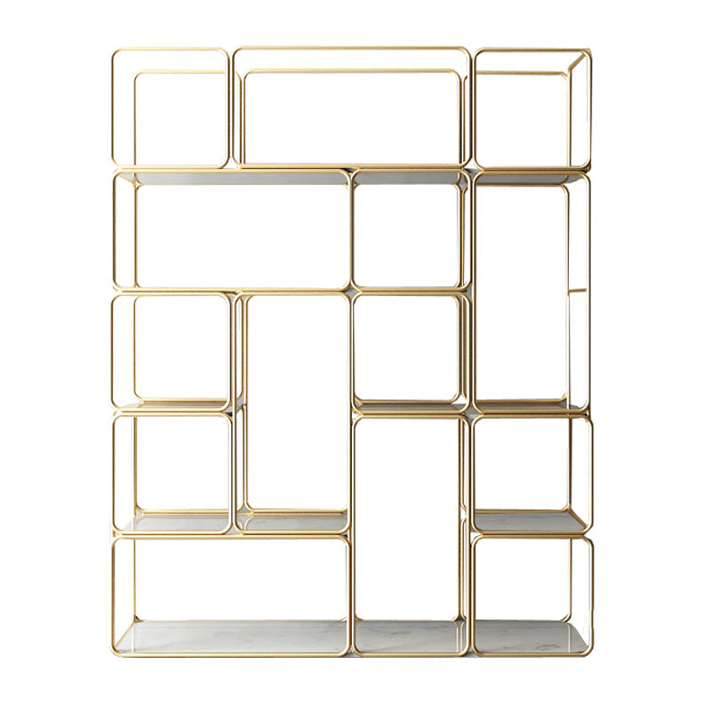 Glam Style Metal Bookshelf Etagere Shelf Bookcase for Home Office 47.2"L x 13.4"W x 59.1"H Gold Clearhalo 'Bookcases' 'furn' 'furn_bookcases' 'Furniture' 'furniture_bookcases' 'Office Furniture' 4887492