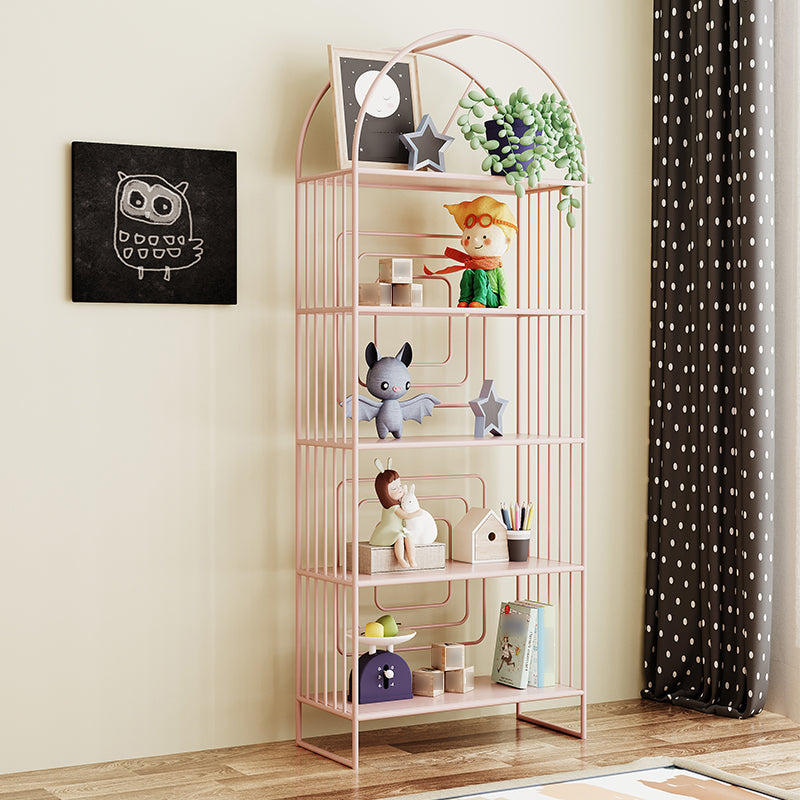 Metal Standard Bookcase Scandinavian Style Open Back Bookshelf 23.6"L x 11"W x 63"H Pink Clearhalo 'Bookcases' 'furn' 'furn_bookcases' 'Furniture' 'furniture_bookcases' 'Office Furniture' 4888227