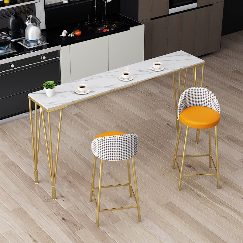 Glam Iron Bar Dining Table with Stone Top Indoor Bistro Table Fixed Table Gold White Clearhalo 'Bar Furniture' 'Bar Tables' 'bar_tables' 'furn' 'furn_bar_tables' 'Furniture' 'furniture_bar_tables' 'Kitchen & Dining Furniture' 4888292