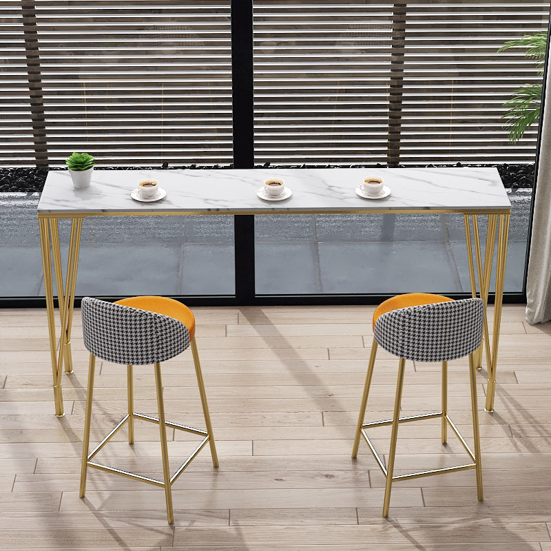 Glam Iron Bar Dining Table with Stone Top Indoor Bistro Table Fixed Table 63"L x 15.7"W x 41.3"H Gold White Clearhalo 'Bar Furniture' 'Bar Tables' 'bar_tables' 'furn' 'furn_bar_tables' 'Furniture' 'furniture_bar_tables' 'Kitchen & Dining Furniture' 4888296