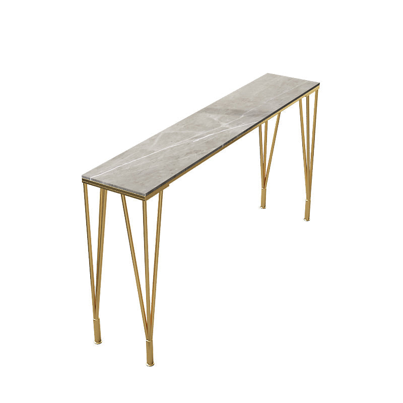 Glam Iron Bar Dining Table with Stone Top Indoor Bistro Table Fixed Table Gold Gray Clearhalo 'Bar Furniture' 'Bar Tables' 'bar_tables' 'furn' 'furn_bar_tables' 'Furniture' 'furniture_bar_tables' 'Kitchen & Dining Furniture' 4888297