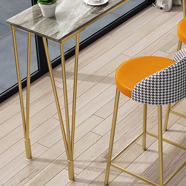 Glam Iron Bar Dining Table with Stone Top Indoor Bistro Table Fixed Table Clearhalo 'Bar Furniture' 'Bar Tables' 'bar_tables' 'furn' 'furn_bar_tables' 'Furniture' 'furniture_bar_tables' 'Kitchen & Dining Furniture' 4888300