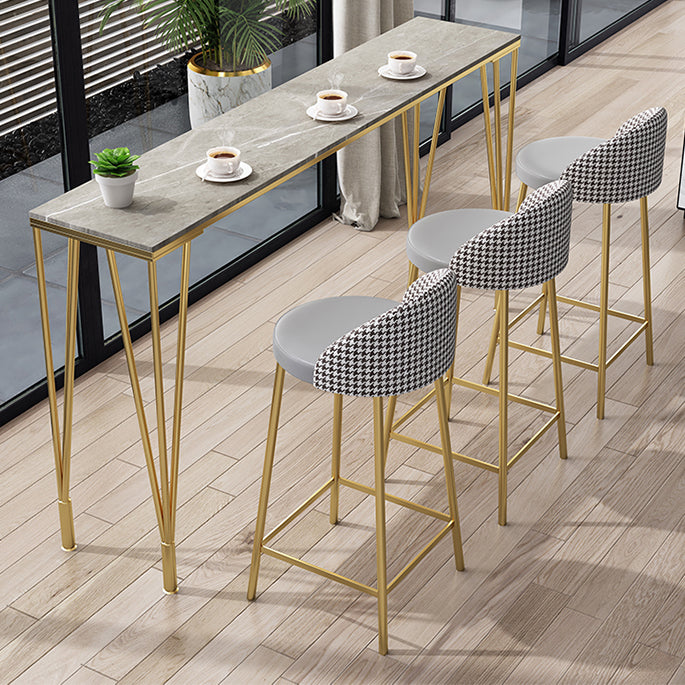 Glam Iron Bar Dining Table with Stone Top Indoor Bistro Table Fixed Table Clearhalo 'Bar Furniture' 'Bar Tables' 'bar_tables' 'furn' 'furn_bar_tables' 'Furniture' 'furniture_bar_tables' 'Kitchen & Dining Furniture' 4888302