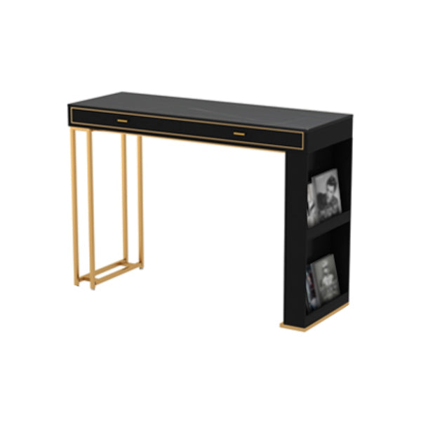 Glam Iron Bar Dining Table Faux Marble Top Indoor Bistro Table with 2-Drawer Black Without Chairs Clearhalo 'Bar Furniture' 'Bar Tables' 'bar_tables' 'furn' 'furn_bar_tables' 'Furniture' 'furniture_bar_tables' 'Kitchen & Dining Furniture' 4888309