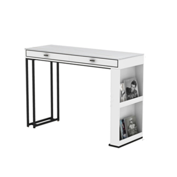 Glam Iron Bar Dining Table Faux Marble Top Indoor Bistro Table with 2-Drawer White Without Chairs Clearhalo 'Bar Furniture' 'Bar Tables' 'bar_tables' 'furn' 'furn_bar_tables' 'Furniture' 'furniture_bar_tables' 'Kitchen & Dining Furniture' 4888310