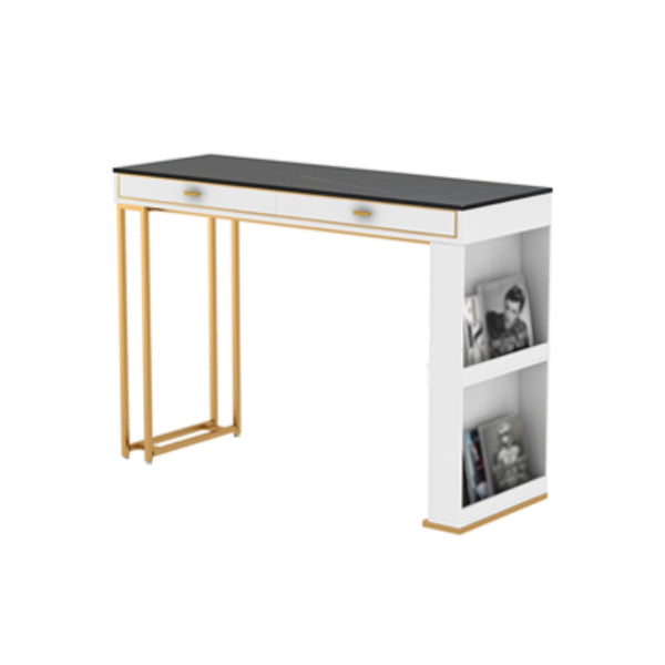 Glam Iron Bar Dining Table Faux Marble Top Indoor Bistro Table with 2-Drawer White-Black Without Chairs Clearhalo 'Bar Furniture' 'Bar Tables' 'bar_tables' 'furn' 'furn_bar_tables' 'Furniture' 'furniture_bar_tables' 'Kitchen & Dining Furniture' 4888313