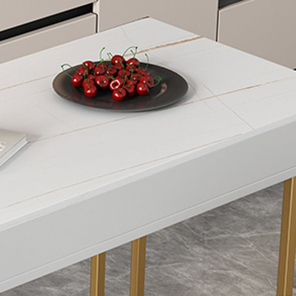 Glam Iron Bar Dining Table Faux Marble Top Indoor Bistro Table with 2-Drawer Clearhalo 'Bar Furniture' 'Bar Tables' 'bar_tables' 'furn' 'furn_bar_tables' 'Furniture' 'furniture_bar_tables' 'Kitchen & Dining Furniture' 4888316