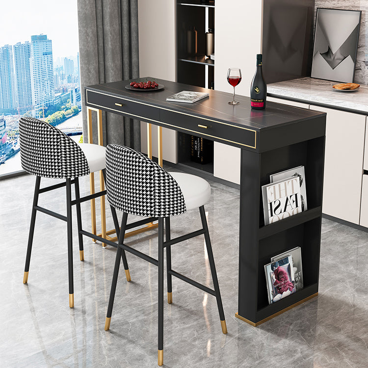 Glam Iron Bar Dining Table Faux Marble Top Indoor Bistro Table with 2-Drawer Clearhalo 'Bar Furniture' 'Bar Tables' 'bar_tables' 'furn' 'furn_bar_tables' 'Furniture' 'furniture_bar_tables' 'Kitchen & Dining Furniture' 4888318