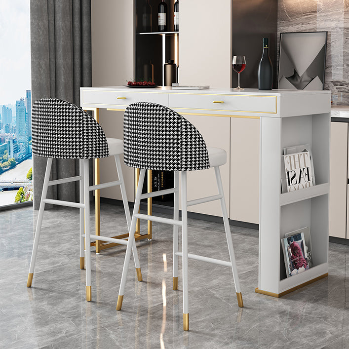 Glam Iron Bar Dining Table Faux Marble Top Indoor Bistro Table with 2-Drawer Clearhalo 'Bar Furniture' 'Bar Tables' 'bar_tables' 'furn' 'furn_bar_tables' 'Furniture' 'furniture_bar_tables' 'Kitchen & Dining Furniture' 4888319