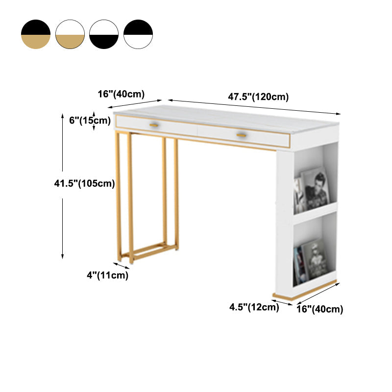 Glam Iron Bar Dining Table Faux Marble Top Indoor Bistro Table with 2-Drawer Clearhalo 'Bar Furniture' 'Bar Tables' 'bar_tables' 'furn' 'furn_bar_tables' 'Furniture' 'furniture_bar_tables' 'Kitchen & Dining Furniture' 4888322