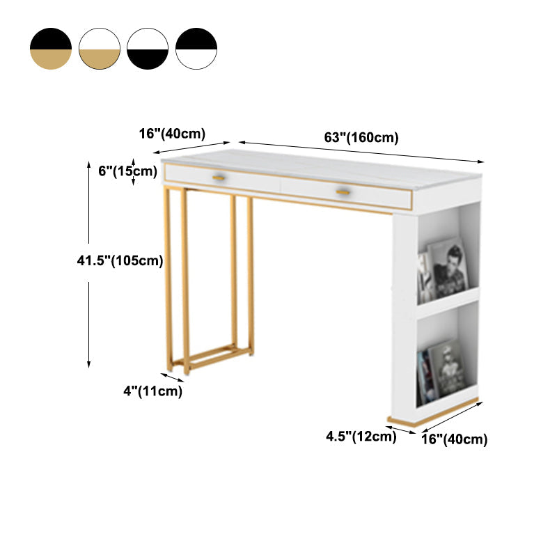 Glam Iron Bar Dining Table Faux Marble Top Indoor Bistro Table with 2-Drawer Clearhalo 'Bar Furniture' 'Bar Tables' 'bar_tables' 'furn' 'furn_bar_tables' 'Furniture' 'furniture_bar_tables' 'Kitchen & Dining Furniture' 4888324