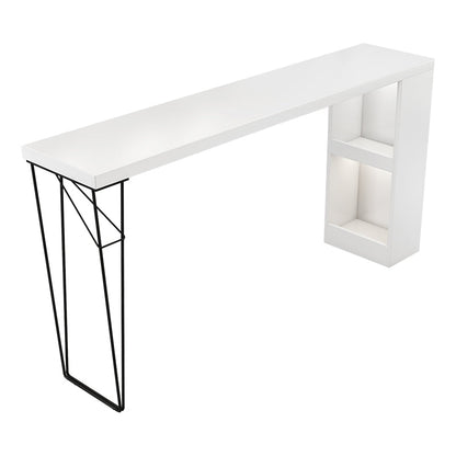 Industrial White Wood Bar Dining Table Stone Top Rectangle Indoor Bistro Table with Shelf Gloss White Without Chairs Clearhalo 'Bar Furniture' 'Bar Tables' 'bar_tables' 'furn' 'furn_bar_tables' 'Furniture' 'furniture_bar_tables' 'Kitchen & Dining Furniture' 4888327