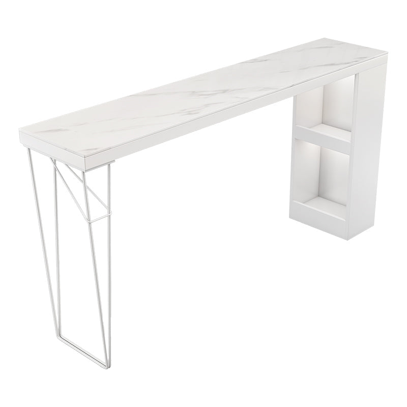 Industrial White Wood Bar Dining Table Stone Top Rectangle Indoor Bistro Table with Shelf White-Black Without Chairs Clearhalo 'Bar Furniture' 'Bar Tables' 'bar_tables' 'furn' 'furn_bar_tables' 'Furniture' 'furniture_bar_tables' 'Kitchen & Dining Furniture' 4888328