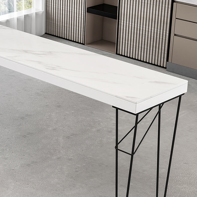 Industrial White Wood Bar Dining Table Stone Top Rectangle Indoor Bistro Table with Shelf Clearhalo 'Bar Furniture' 'Bar Tables' 'bar_tables' 'furn' 'furn_bar_tables' 'Furniture' 'furniture_bar_tables' 'Kitchen & Dining Furniture' 4888333