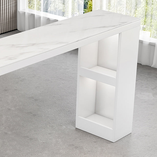 Industrial White Wood Bar Dining Table Stone Top Rectangle Indoor Bistro Table with Shelf Clearhalo 'Bar Furniture' 'Bar Tables' 'bar_tables' 'furn' 'furn_bar_tables' 'Furniture' 'furniture_bar_tables' 'Kitchen & Dining Furniture' 4888334