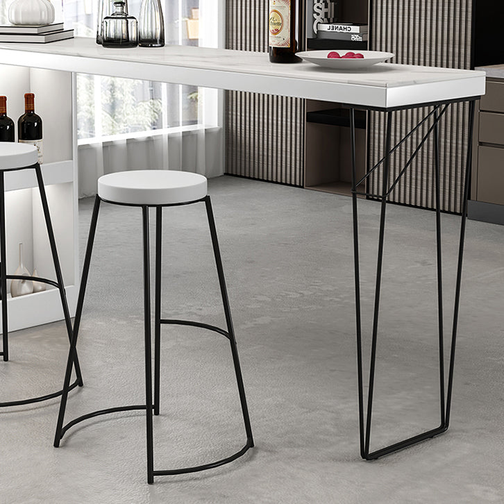 Industrial White Wood Bar Dining Table Stone Top Rectangle Indoor Bistro Table with Shelf Clearhalo 'Bar Furniture' 'Bar Tables' 'bar_tables' 'furn' 'furn_bar_tables' 'Furniture' 'furniture_bar_tables' 'Kitchen & Dining Furniture' 4888335