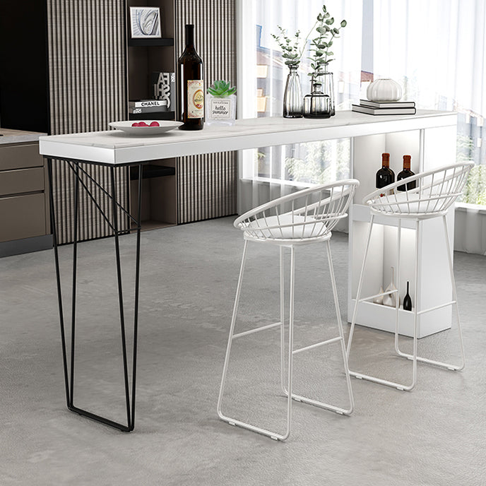 Industrial White Wood Bar Dining Table Stone Top Rectangle Indoor Bistro Table with Shelf Clearhalo 'Bar Furniture' 'Bar Tables' 'bar_tables' 'furn' 'furn_bar_tables' 'Furniture' 'furniture_bar_tables' 'Kitchen & Dining Furniture' 4888336