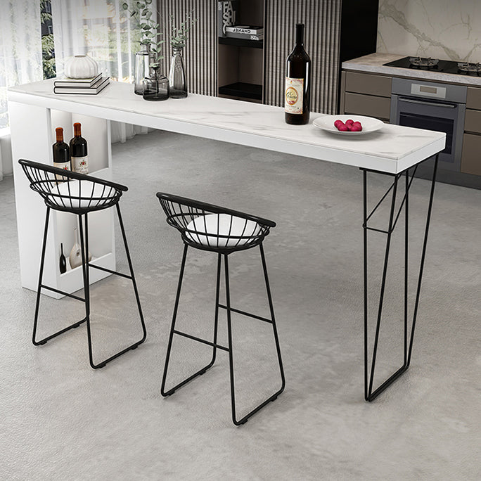 Industrial White Wood Bar Dining Table Stone Top Rectangle Indoor Bistro Table with Shelf Clearhalo 'Bar Furniture' 'Bar Tables' 'bar_tables' 'furn' 'furn_bar_tables' 'Furniture' 'furniture_bar_tables' 'Kitchen & Dining Furniture' 4888337
