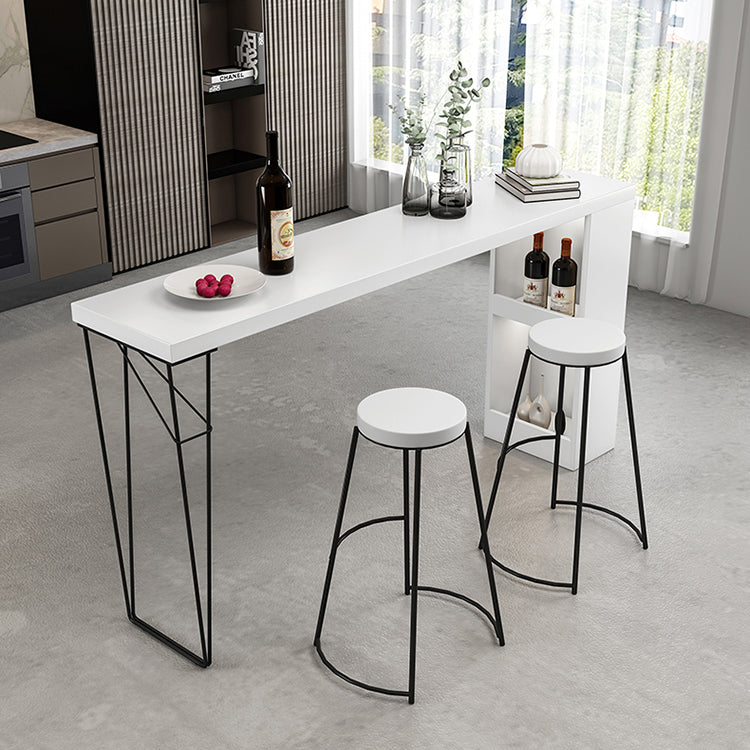 Industrial White Wood Bar Dining Table Stone Top Rectangle Indoor Bistro Table with Shelf Clearhalo 'Bar Furniture' 'Bar Tables' 'bar_tables' 'furn' 'furn_bar_tables' 'Furniture' 'furniture_bar_tables' 'Kitchen & Dining Furniture' 4888338