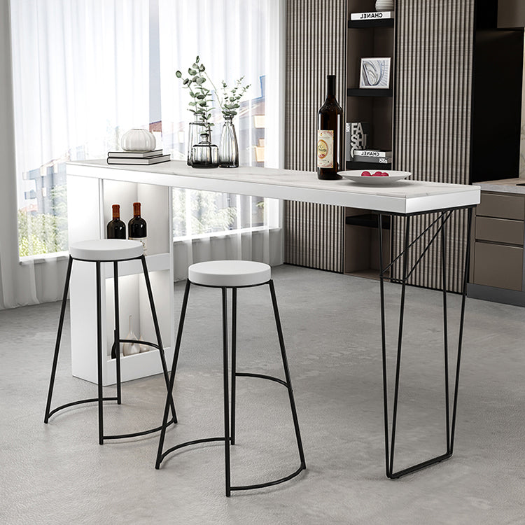 Industrial White Wood Bar Dining Table Stone Top Rectangle Indoor Bistro Table with Shelf Clearhalo 'Bar Furniture' 'Bar Tables' 'bar_tables' 'furn' 'furn_bar_tables' 'Furniture' 'furniture_bar_tables' 'Kitchen & Dining Furniture' 4888339