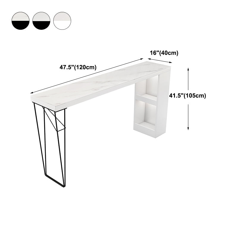 Industrial White Wood Bar Dining Table Stone Top Rectangle Indoor Bistro Table with Shelf Clearhalo 'Bar Furniture' 'Bar Tables' 'bar_tables' 'furn' 'furn_bar_tables' 'Furniture' 'furniture_bar_tables' 'Kitchen & Dining Furniture' 4888341