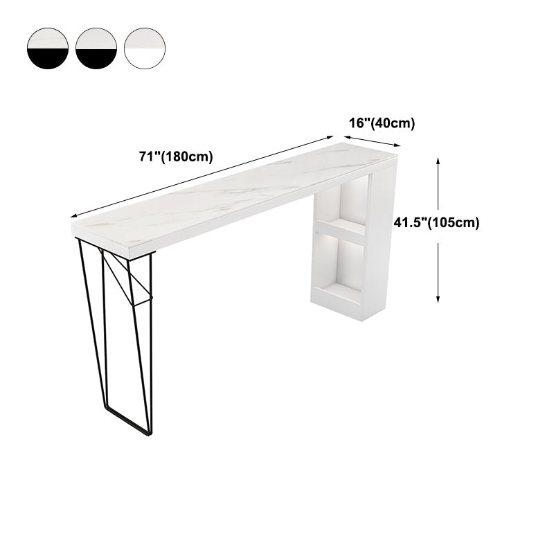 Industrial White Wood Bar Dining Table Stone Top Rectangle Indoor Bistro Table with Shelf Clearhalo 'Bar Furniture' 'Bar Tables' 'bar_tables' 'furn' 'furn_bar_tables' 'Furniture' 'furniture_bar_tables' 'Kitchen & Dining Furniture' 4888344