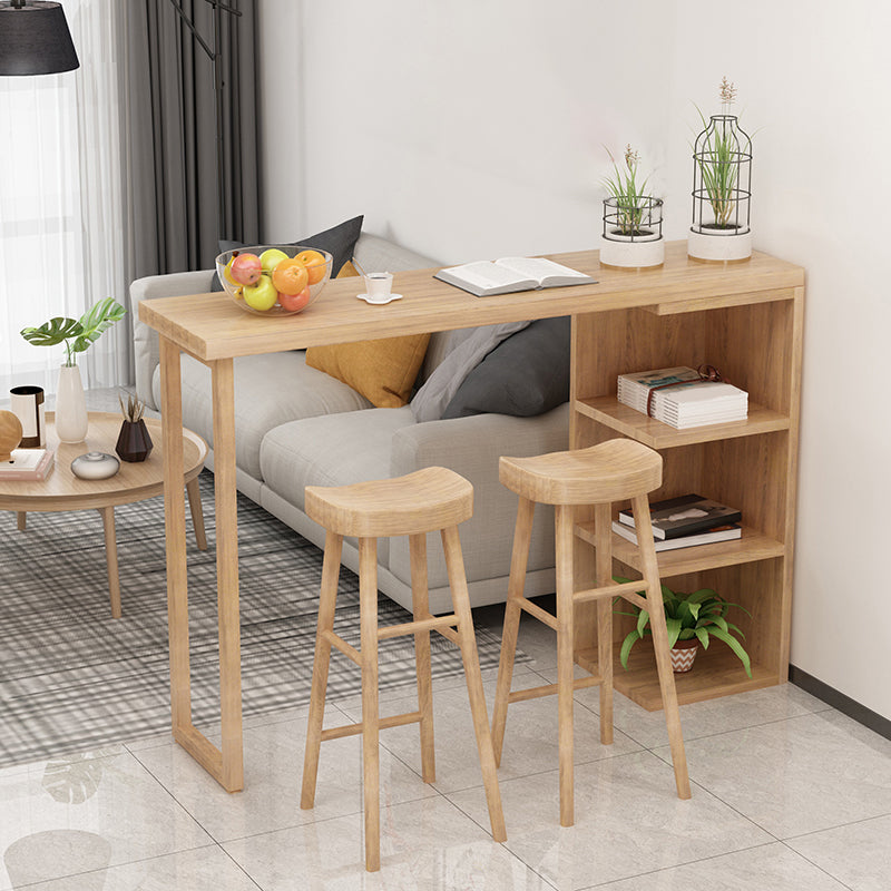 Modern Wood Bar Dining Table Rectangle Indoor Bistro Table with Shelf Natural Without Chairs Clearhalo 'Bar Furniture' 'Bar Tables' 'bar_tables' 'furn' 'furn_bar_tables' 'Furniture' 'furniture_bar_tables' 'Kitchen & Dining Furniture' 4888367