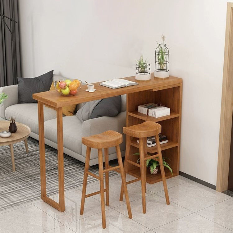 Modern Wood Bar Dining Table Rectangle Indoor Bistro Table with Shelf 55.1"L x 17.7"W x 41.3"H Walnut Without Chairs Clearhalo 'Bar Furniture' 'Bar Tables' 'bar_tables' 'furn' 'furn_bar_tables' 'Furniture' 'furniture_bar_tables' 'Kitchen & Dining Furniture' 4888370