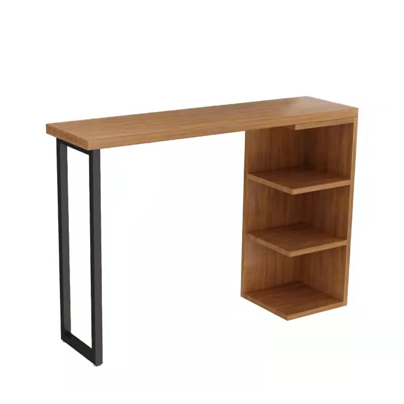Modern Wood Bar Dining Table Rectangle Indoor Bistro Table with Shelf Walnut Without Chairs Clearhalo 'Bar Furniture' 'Bar Tables' 'bar_tables' 'furn' 'furn_bar_tables' 'Furniture' 'furniture_bar_tables' 'Kitchen & Dining Furniture' 4888371