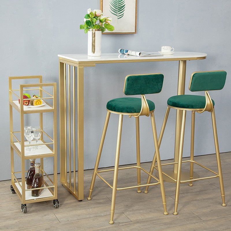 Glam Iron Bar Dining Table with White Stone Top Indoor Bistro Table Fixed Table 70.9"L x 15.7"W x 41.3"H Gold Without Chairs Clearhalo 'Bar Furniture' 'Bar Tables' 'bar_tables' 'furn' 'furn_bar_tables' 'Furniture' 'furniture_bar_tables' 'Kitchen & Dining Furniture' 4888383