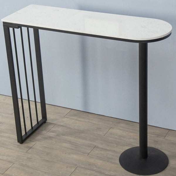 Glam Iron Bar Dining Table with White Stone Top Indoor Bistro Table Fixed Table Black Without Chairs Clearhalo 'Bar Furniture' 'Bar Tables' 'bar_tables' 'furn' 'furn_bar_tables' 'Furniture' 'furniture_bar_tables' 'Kitchen & Dining Furniture' 4888384