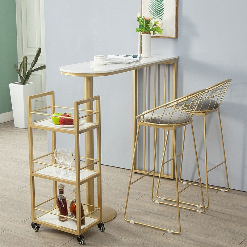 Glam Iron Bar Dining Table with White Stone Top Indoor Bistro Table Fixed Table 55.1"L x 15.7"W x 41.3"H Gold Without Chairs Clearhalo 'Bar Furniture' 'Bar Tables' 'bar_tables' 'furn' 'furn_bar_tables' 'Furniture' 'furniture_bar_tables' 'Kitchen & Dining Furniture' 4888387