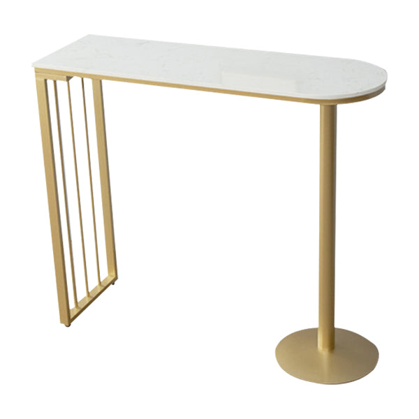Glam Iron Bar Dining Table with White Stone Top Indoor Bistro Table Fixed Table Gold Without Chairs Clearhalo 'Bar Furniture' 'Bar Tables' 'bar_tables' 'furn' 'furn_bar_tables' 'Furniture' 'furniture_bar_tables' 'Kitchen & Dining Furniture' 4888388