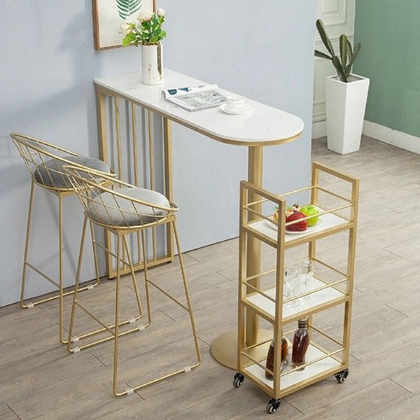 Glam Iron Bar Dining Table with White Stone Top Indoor Bistro Table Fixed Table Clearhalo 'Bar Furniture' 'Bar Tables' 'bar_tables' 'furn' 'furn_bar_tables' 'Furniture' 'furniture_bar_tables' 'Kitchen & Dining Furniture' 4888393