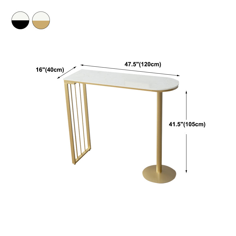 Glam Iron Bar Dining Table with White Stone Top Indoor Bistro Table Fixed Table Clearhalo 'Bar Furniture' 'Bar Tables' 'bar_tables' 'furn' 'furn_bar_tables' 'Furniture' 'furniture_bar_tables' 'Kitchen & Dining Furniture' 4888396