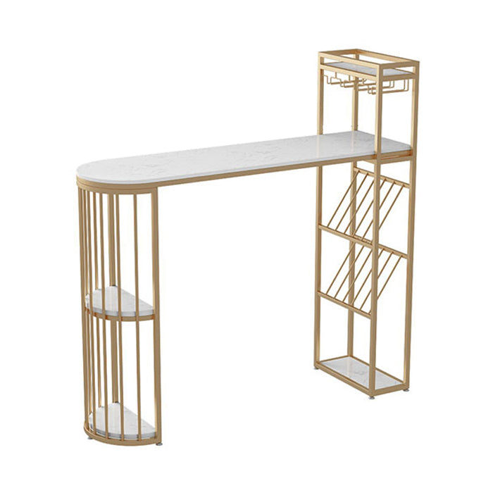 Modern Gold Iron Bar Dining Table Faux Marble Top Indoor Bistro Table with Wine Rack White Without Chairs Clearhalo 'Bar Furniture' 'Bar Tables' 'bar_tables' 'furn' 'furn_bar_tables' 'Furniture' 'furniture_bar_tables' 'Kitchen & Dining Furniture' 4888404